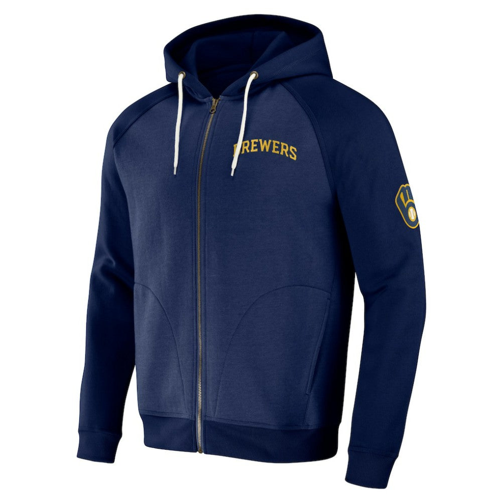 Milwaukee Brewers Darius Rucker Collection by Fanatics Raglan Full-Zip Hoodie - Navy - Fanatics Online
