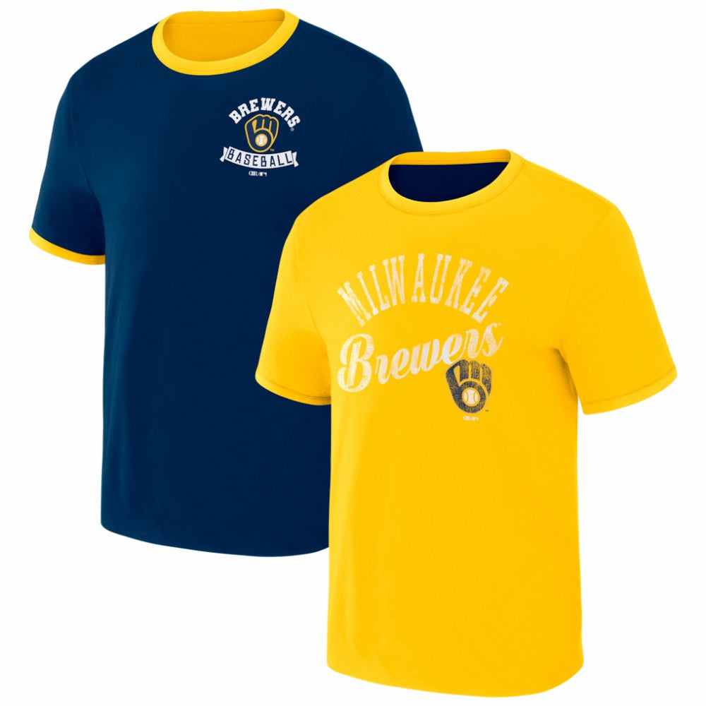 Milwaukee Brewers Darius Rucker Collection by Fanatics Two-Way Ringer Reversible T-Shirt - Navy/Gold - Fanatics Online