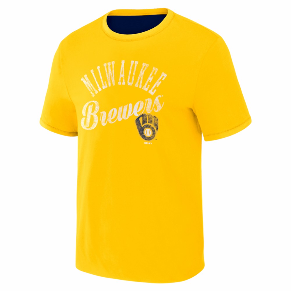 Milwaukee Brewers Darius Rucker Collection by Fanatics Two-Way Ringer Reversible T-Shirt - Navy/Gold - Fanatics Online